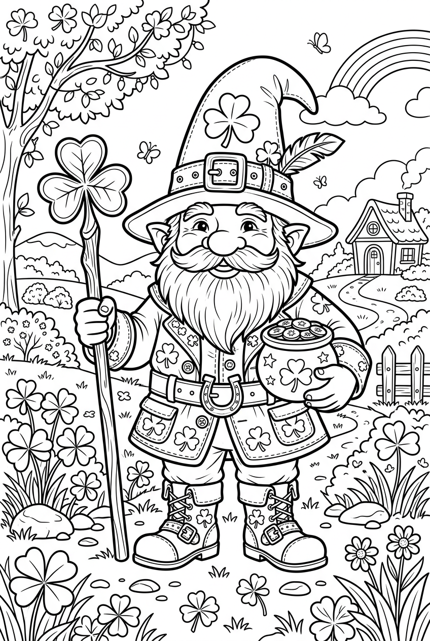 A Gnome Wearing A Hat And Coat And Boots In St Coloring Page