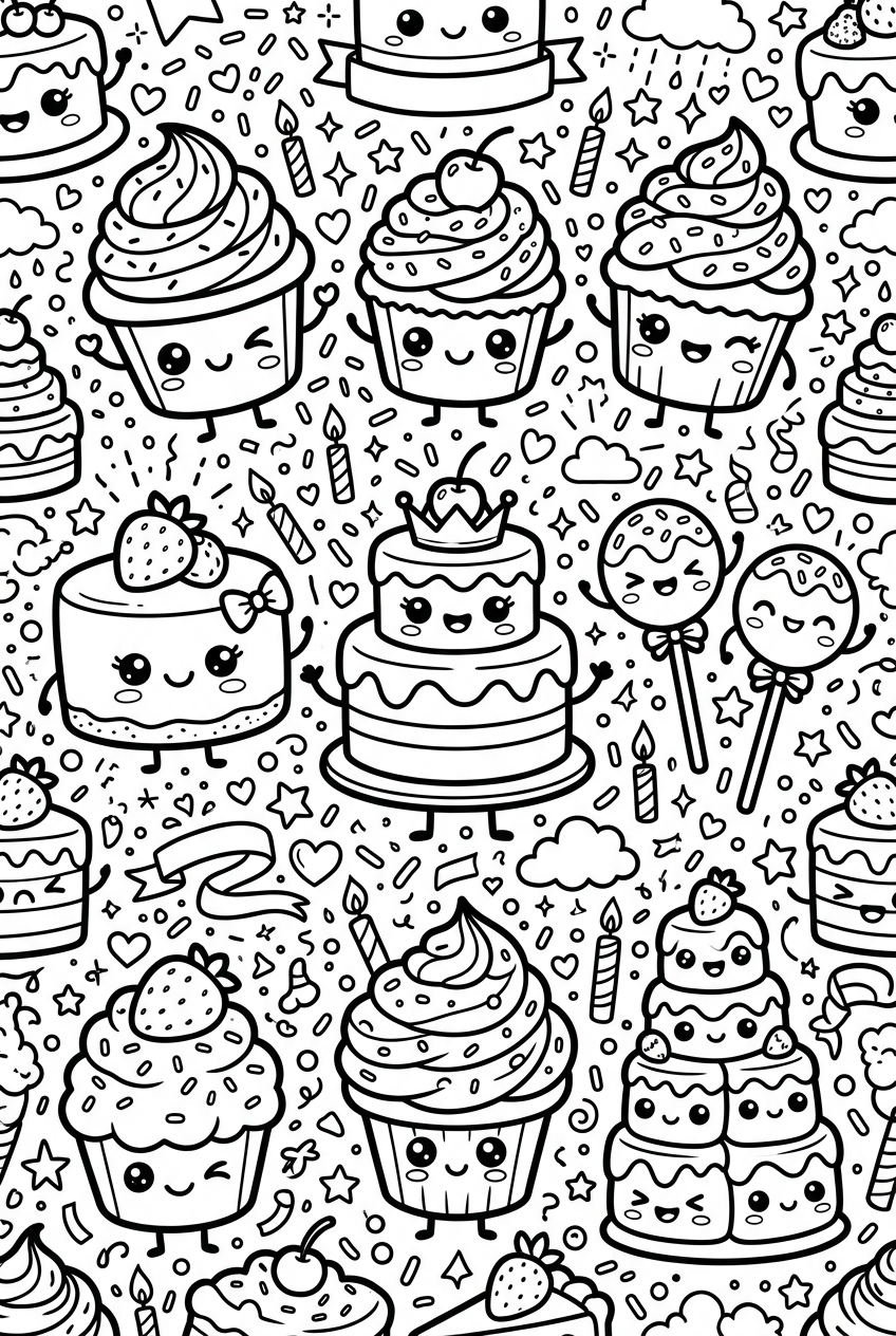 Kawaii Sweets Coloring Page