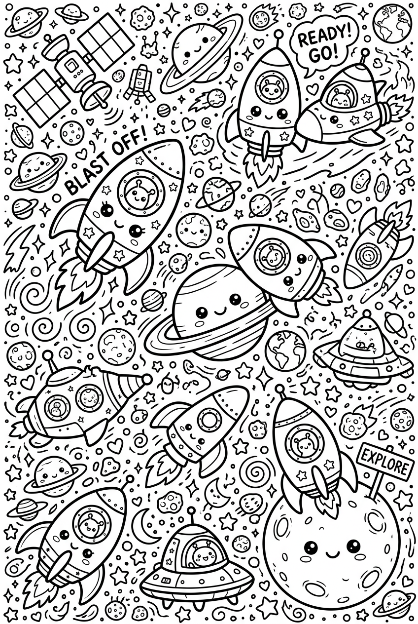 Kawaii Space Coloring Page