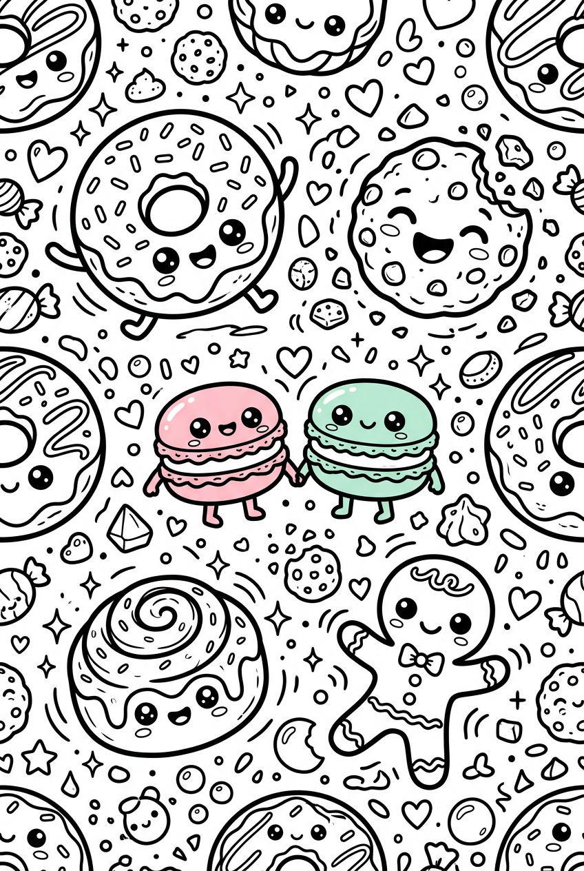Kawaii Sweets Coloring Page