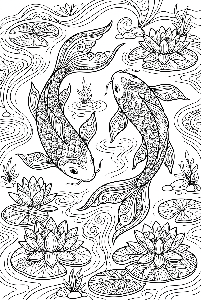 Zentangle Koi Fish Coloring Page